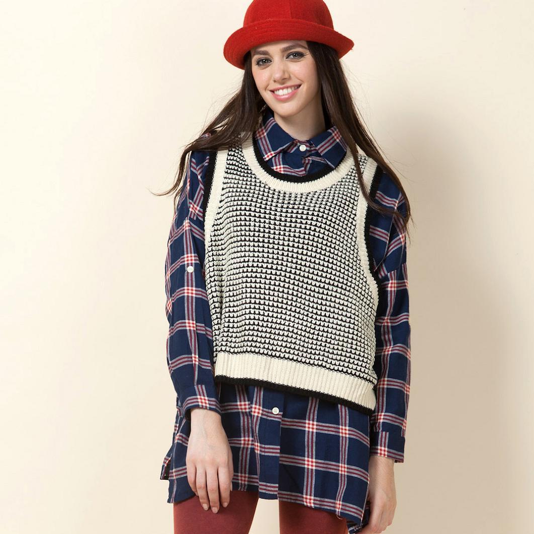 Autumn new arrival wowo casual plaid mix match sweater shrug sweater vest