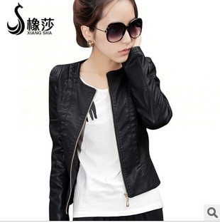 Autumn new jacket lady Korean Pu jacket short Joop round leather free shipping