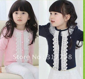 Autumn of lovely lace lapel girls cardigan