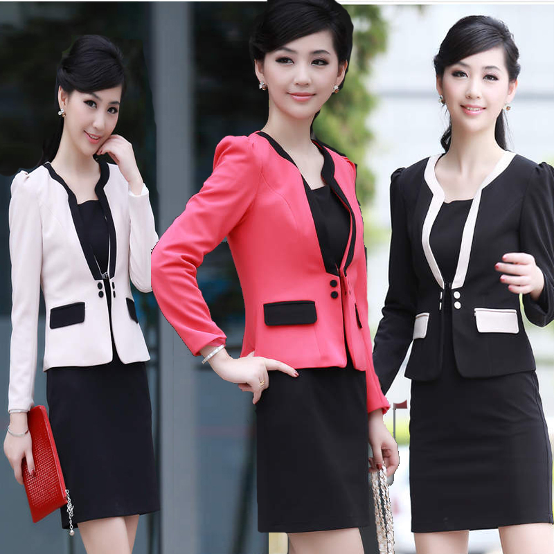 Autumn ol work wear women's professional skirt outerwear blazer work wear one-piece dress set