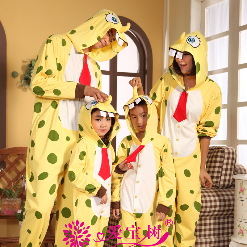 Autumn one piece cartoon animal sleepwear 100% cotton long-sleeve parent-child set lovers lounge 9179