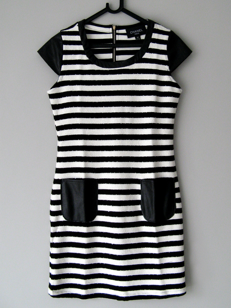 Autumn one-piece dress 2012 autumn new arrival plus size black and white stripe water washed leather PU pocket bag ol fashion