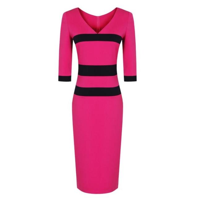 Autumn one-piece dress elegant stripe patchwork V-neck slim high quality fashion one-piece dress