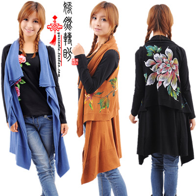 Autumn original design short-sleeve faux two piece set cardigan