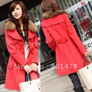 Autumn outerwear medium-long trench woolen outerwear double breasted casual overcoat fur collar