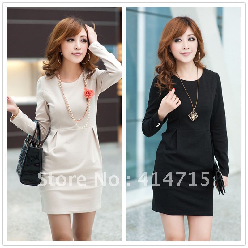 Autumn plus size clothing long-sleeve back zipper elegant brief one-piece dress for women free shipping