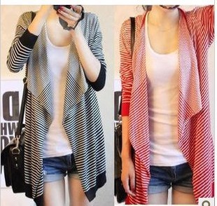 Autumn plus size clothing sweater outerwear irregular stripe cardigan cape female
