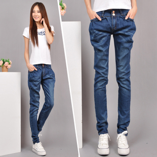 Autumn plus size jeans female trousers loose buttons pencil pants