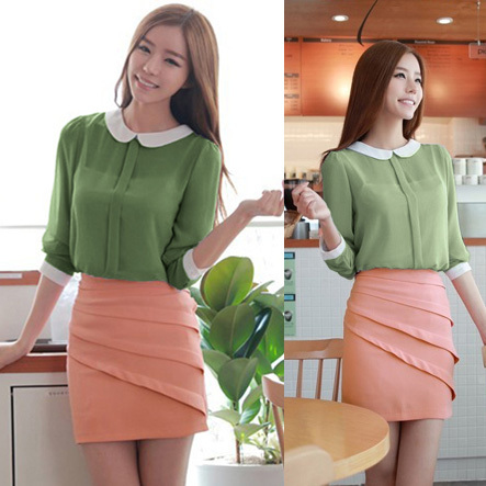 Autumn preppy style front and back two ways all-match long-sleeve chiffon shirt sweet gentlewomen chiffon top