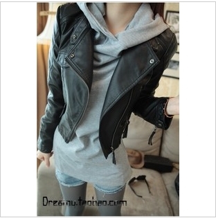 Autumn punk brief slim small motorcycle leather clothing female