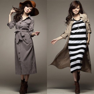Autumn quality peach goatswool buttons long trench outerwear skirt trench