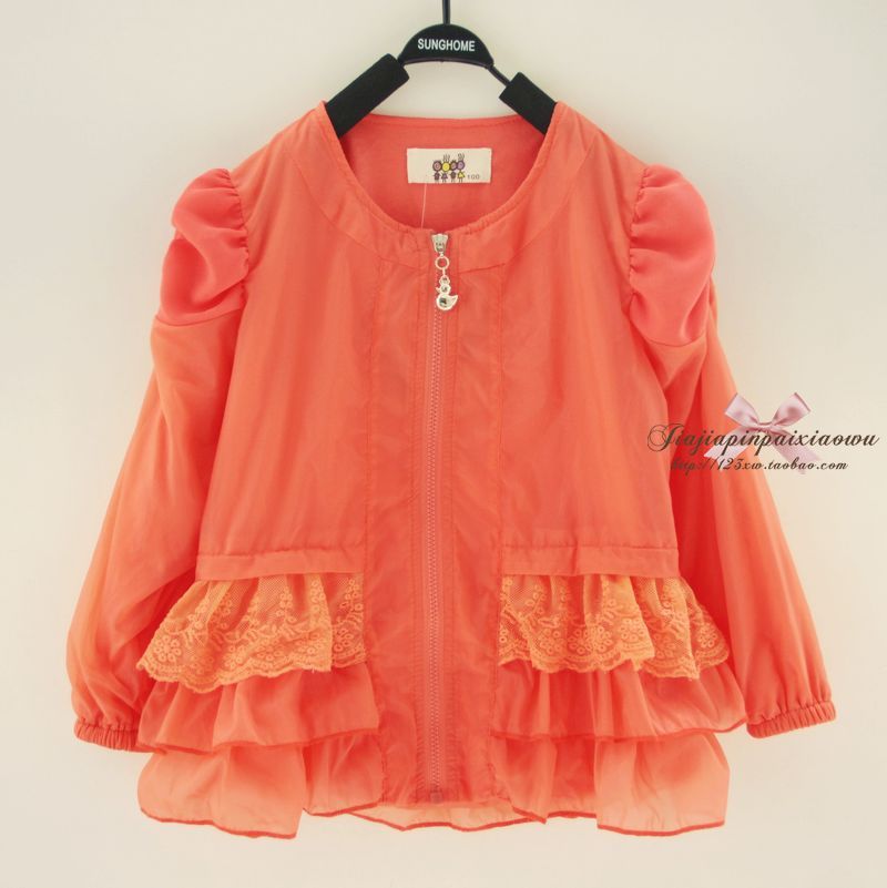 Autumn rain silk child outerwear baby cardigan trench lace female child outerwear