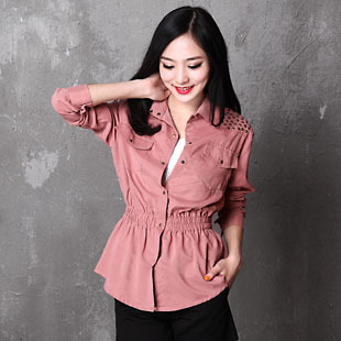 Autumn short design rivet slim waist long-sleeve trench outerwear women's