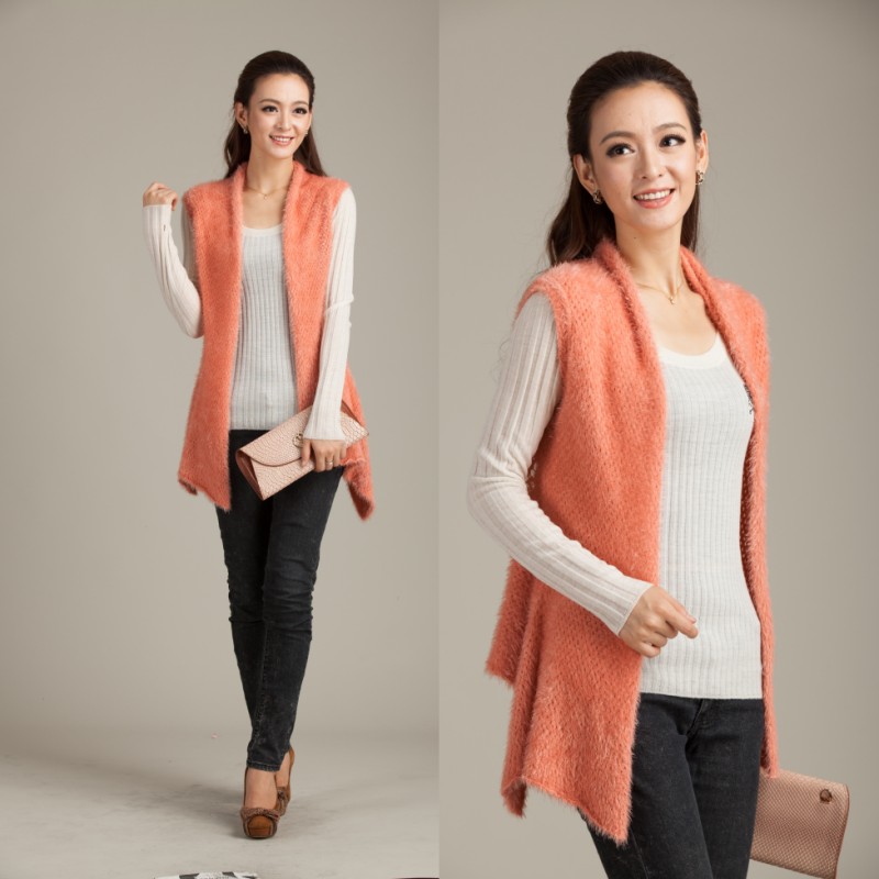 Autumn slim plush velvet sleeveless cutout lace cape coat irregular cardigan sweater