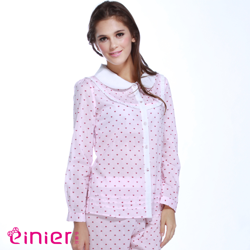 Autumn small collar long-sleeve tiebelt lounge twinset pink sleepwear 811c173 illusion