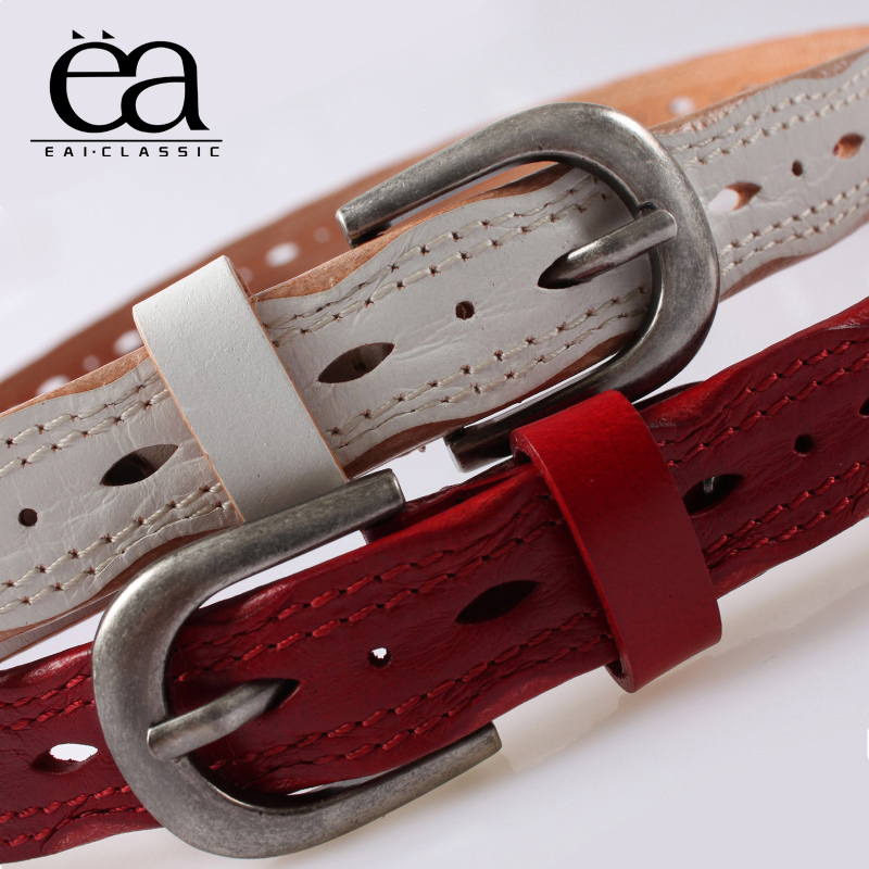 Autumn strap female fashion genuine leather thin belt cowhide Women cutout vintage all-match decoration