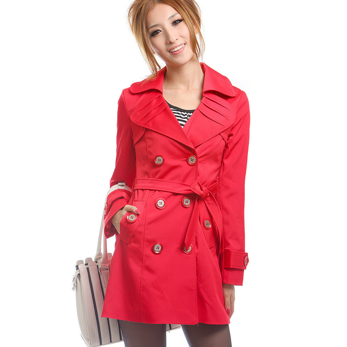 Autumn style 2013  gentle women double breasted slim medium long trench outerwear Free shipping casual overcoat