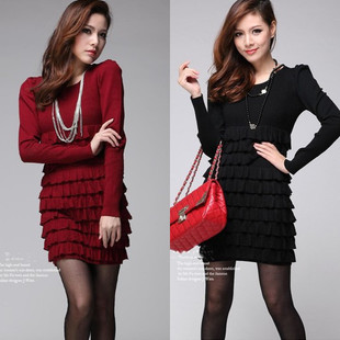 Autumn sweater basic shirt one-piece dress outerwear 2012 long design women's long-sleeve sweater slim layered dress
