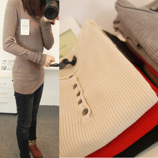 Autumn sweet belle medium-long o-neck slim knitted basic shirt sweater shell button pullover sweater