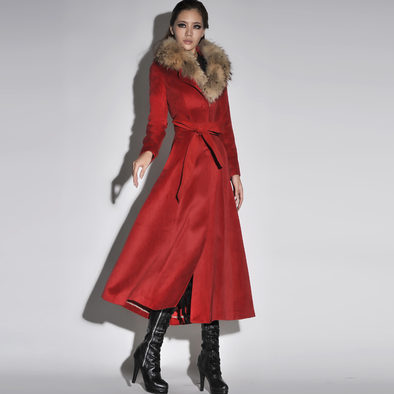 Autumn the disassemblability fur collar fashion long-sleeve outerwear woolen trench wool coat fy-026