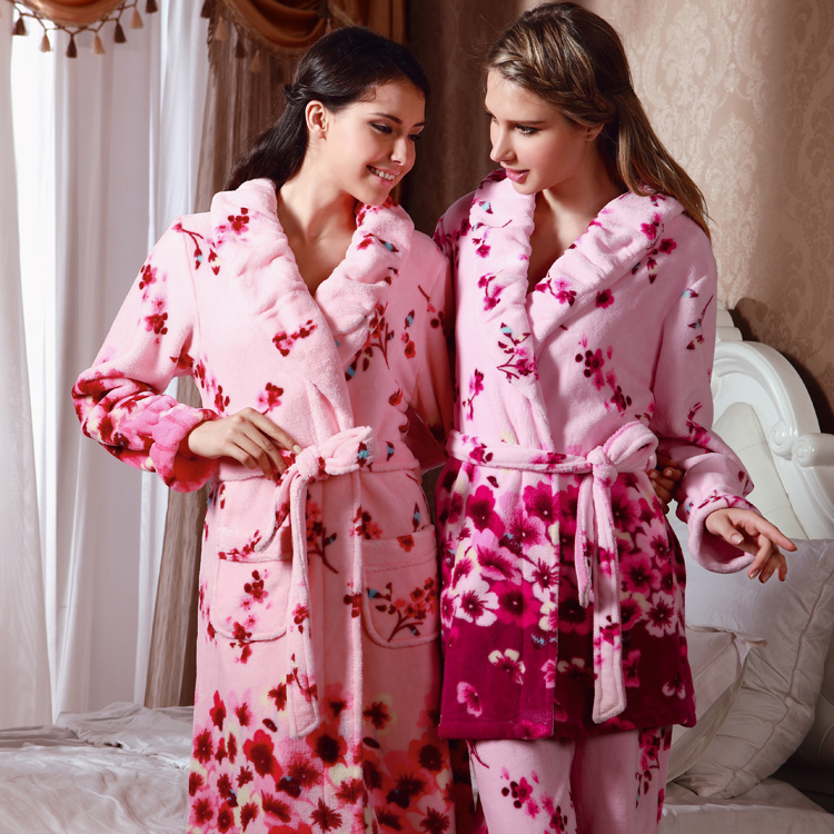 Autumn thickening coral fleece sleepwear robe aesthetic women's sexy lounge set female