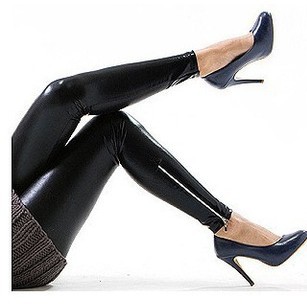 Autumn trousers fashion personality fashion normic matt faux leather shiny faux leather short zipper female legging