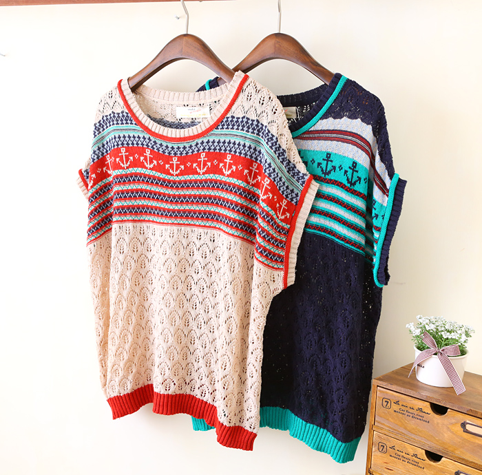 Autumn vintage cutout crochet stripe batwing sleeve sweater pullover a325 free shipping