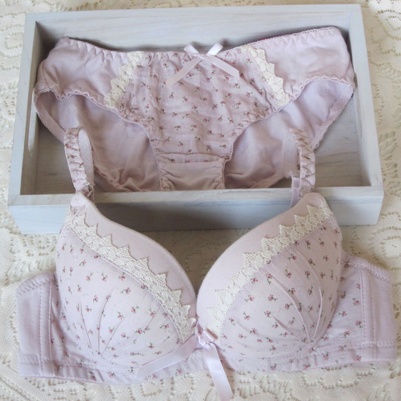 Autumn vintage single-bra comfortable cotton underwear thick section bra push up set female