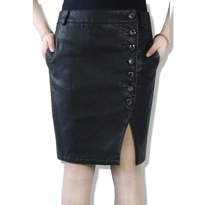 Autumn Winter Black Step Package Hip Skirt Washed Leather PU Skirt Korean Fashion Split Leather Skirts Free Shipping