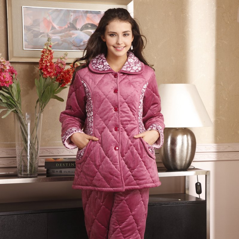 Autumn winter coral fleece cotton-padded sleep set cotton-padded jacket cotton-padded jacket female thickening 2641