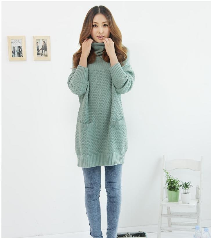 Autumn winter female heap turtleneck long design sweater knitted pineapple loose sweater dress outerwear 55021