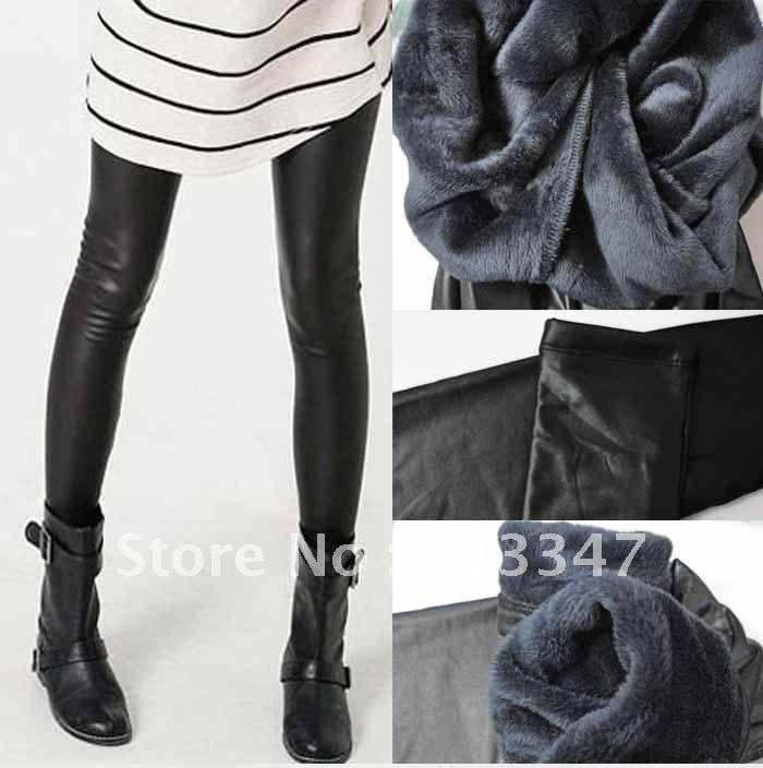 Autumn winter thickening faux leather dull legging mink velvet bamboo charcoal ankle length trousers boot cut jeans skinny 806