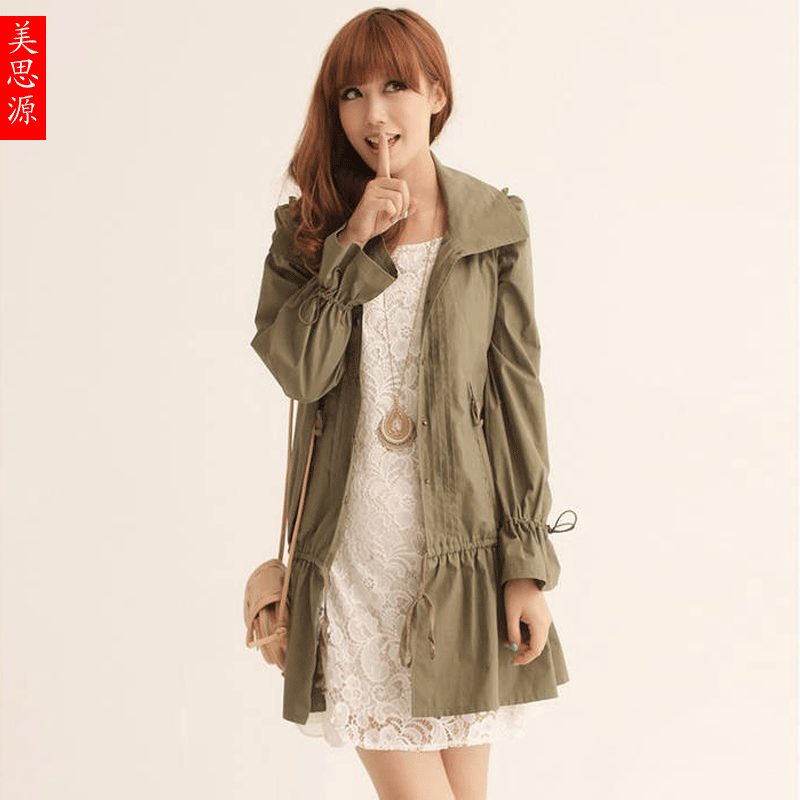 Autumn Women personality handsome women's slim Army Green outerwear trench l980