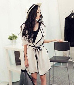 Autumn Women's Casual Coats Chic Long Coats Long Sleeves Ladies' Top Brand Loose Lapels Black Nude White Chiffon Trench Belt