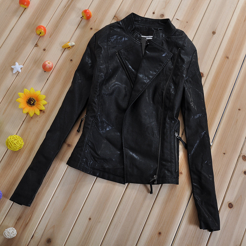autumn women's casual fashion all-match long-sleeve PU clothing motorcycle jacket outerwear slim leather clothing -wjk