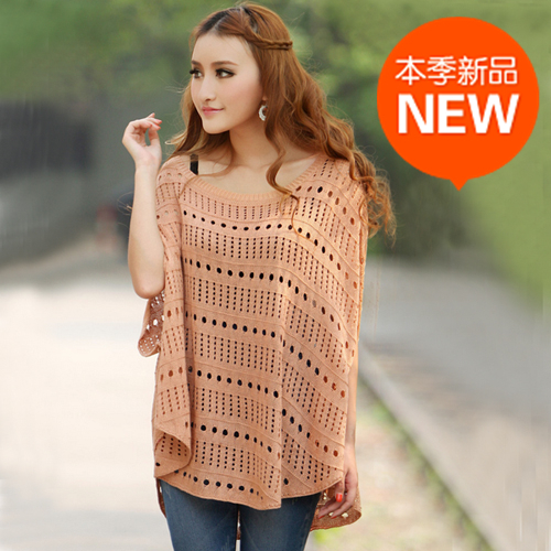 Autumn women's cutout lantern sleeve plus size loose sweater female sun protection clothing batwing sleeve