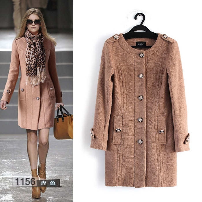 Autumn women's fashion wool coat long-sleeve o-neck single breasted trench long outerwear
