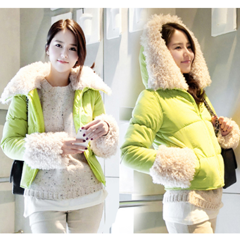 Autumn women's green berber fleece outerwear short design cotton-padded jacket wadded jacket Free Shipping