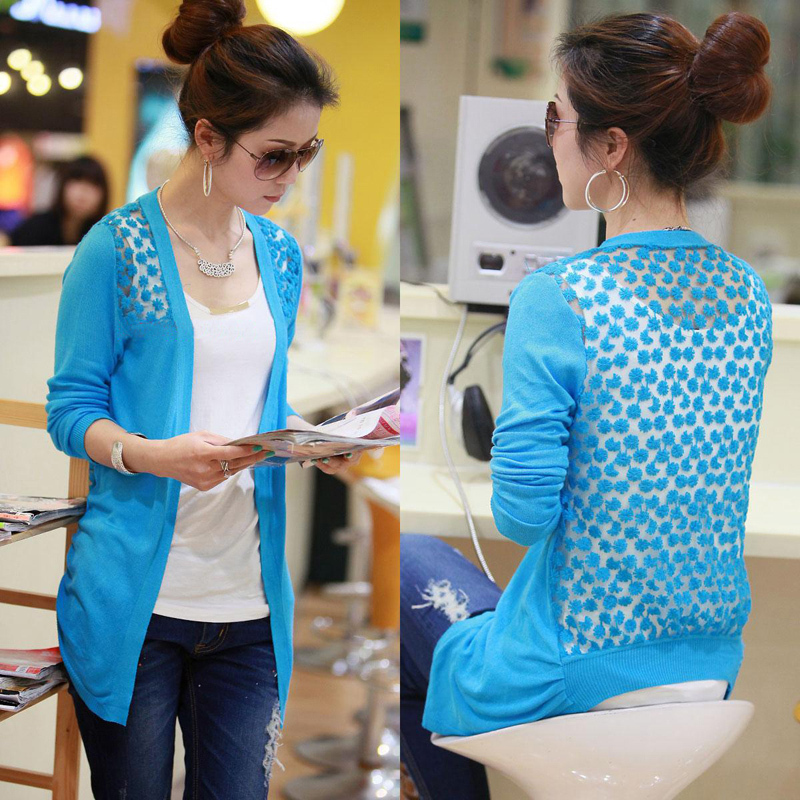 Autumn women's lace cutout sweater female thin summer air conditioning shirt sun protection shirt cardigan