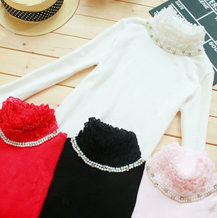 Autumn women's lace decoration rhinestone turtleneck long-sleeve slim knitted basic shirt sweater