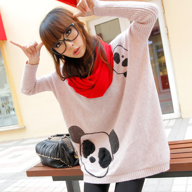 Autumn women's loose o-neck plus size batwing shirt medium-long basic shirt thickening sweater Free Shipping