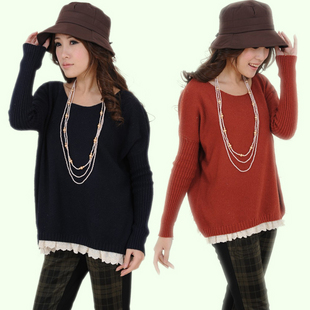 Autumn women's o-neck lace decoration plus size sweater batwing shirt maternity Free Shipping