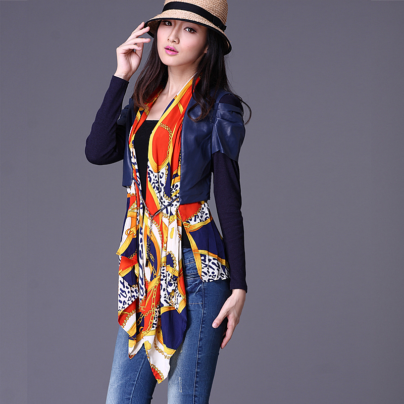 Autumn women's outerwear leather patchwork cape style fashion coat female spring and autumn thin wd0906