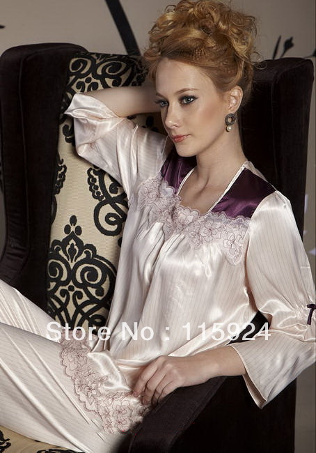 Autumn women's sleepwear high quality luxury Pajama Sets long-sleeve elegant silk sleepwear lounge set size M L XL 838066