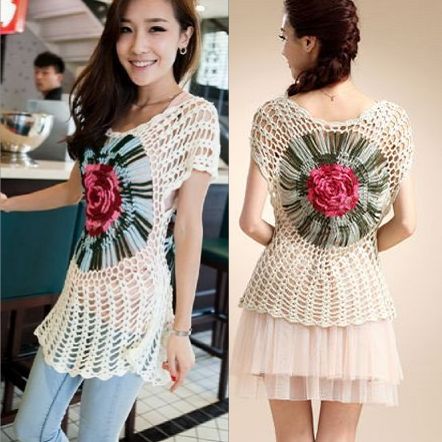 Autumn women's slim short-sleeve sweater crochet cutout lace shirt cutout air conditioning shirt