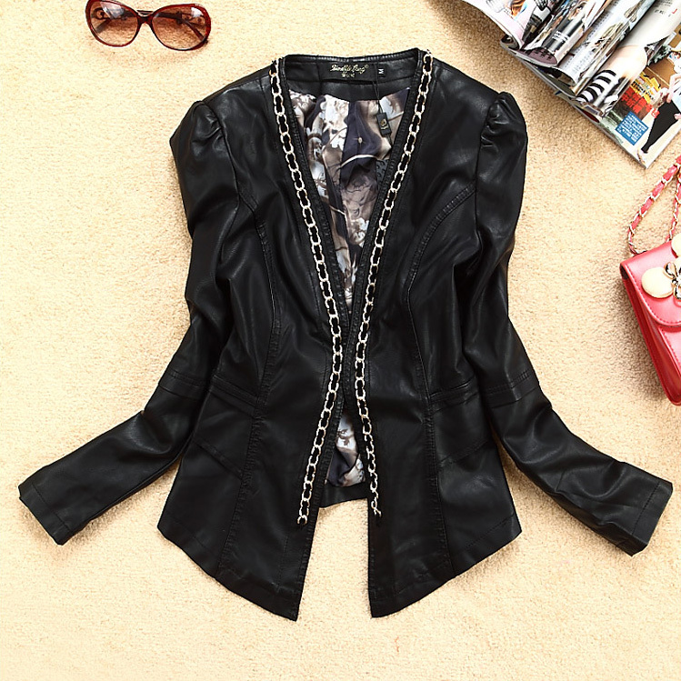 Autumn women's small leather clothing short coat slim design plus size female leather clothing PU leather jacket women