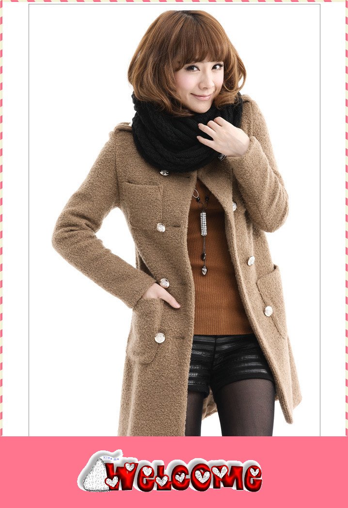 Autumn Women's Woolen Outerwear Medium-Long Double Breasted Woolen Slim Trench Overcoat