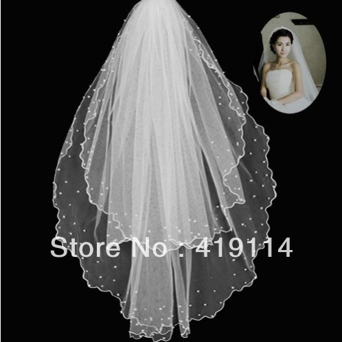 Available from stock New wedding accessories White 2-Layer Bridal Veil (NXLOMBYI)