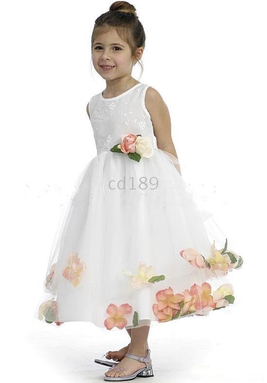 Aweet A-line white applique organza Flower Grils Dress Custom-made Any color