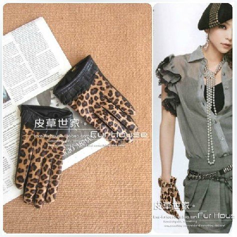 Awesome! hot! sexy! Warm New Arrival Fashion+Leopard grain 100% genuine leather gloves